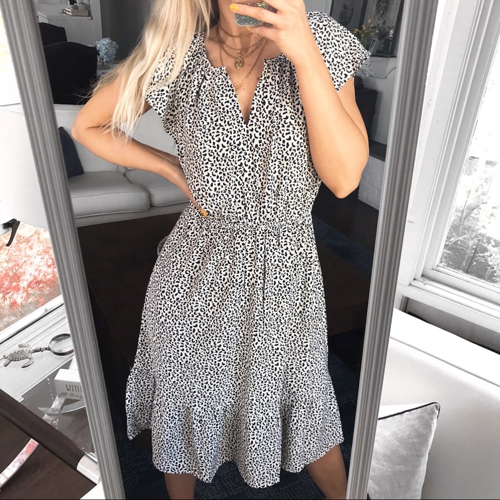 🐾 LOFT ANIMAL PRINT BLACK WHITE TAN FLOWY DRESS! - Picture 6 of 9